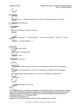 Improved De Novo Structure Prediction in CASP11 by Incorporating Co�Evolution