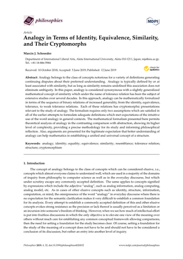 Analogy in Terms of Identity, Equivalence, Similarity, and Their Cryptomorphs