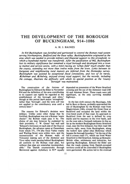 The Development of the Borough of Buckingham, 914-1086. a H J Baines
