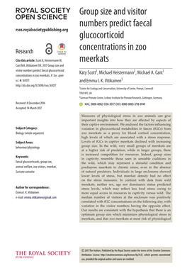 Group Size and Visitor Numbers Predict Faecal Rsos.Royalsocietypublishing.Org Glucocorticoid