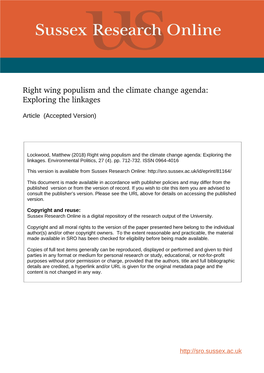 Right Wing Populism and the Climate Change Agenda: Exploring the Linkages