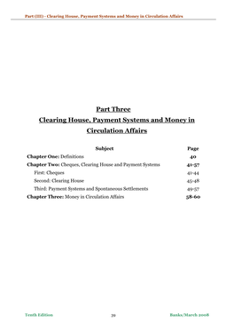 Part Three Clearing House, Payment Systems and Money in Circulation Affairs