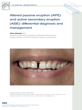 Altered Passive Eruption (APE) and Active Secondary Eruption (ASE): Differential Diagnosis and Management