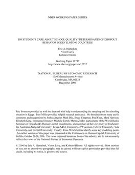 Do Students Care About School Quality? Determinants of Dropout Behavior in Developing Countries