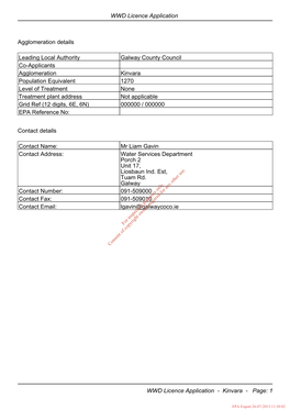 Waste Water Discharge Licence Application