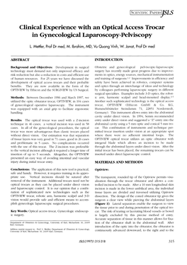 Clinical Experience with an Optical Access Trocar in Gynecological Laparoscopy-Pelviscopy