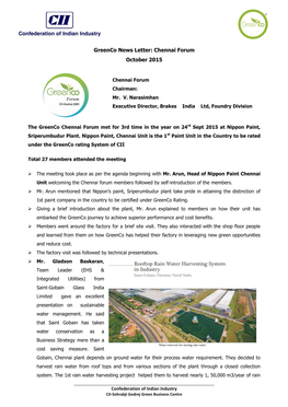 Newsletter on Greenco Chennai Forum-2015