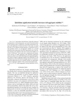 Quicklime Application Instantly Increases Soil Aggregate Stability** Katharina M