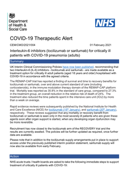 COVID-19 Therapeutic Alert