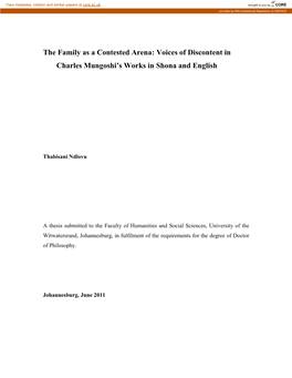 The Family As a Contested Arena: Voices of Discontent in Charles Mungoshi’S Works in Shona and English