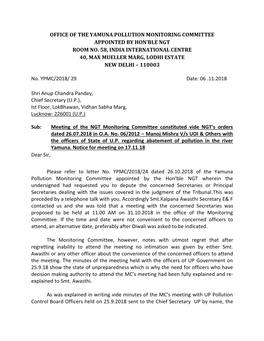 Office of the Yamuna Pollution Monitoring Committee Appointed by Hon’Ble Ngt Room No