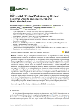 Differential Effects of Post-Weaning Diet and Maternal Obesity