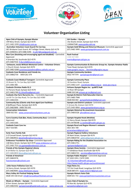 Volunteer Organisation Listing