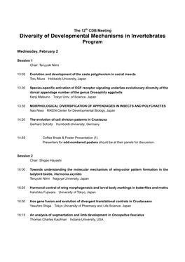 Diversity of Developmental Mechanisms in Invertebrates Program