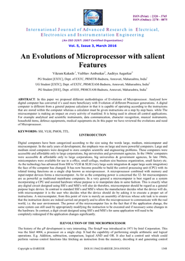 An Evolutions of Microprocessor with Salient Features Vikram Kakade 1, Vaibhav Ambuskar2, Aaditya Aagarkar3 PG Student [EXTC], Dept