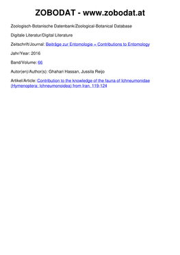 Contribution to the Knowledge of the Fauna of Ichneumonidae (Hymenoptera: Ichneumonoidea) from Iran