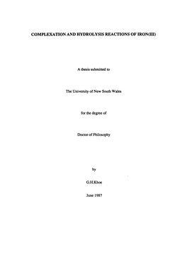 Complexation and Hydrolysis Reactions of Iron (III)