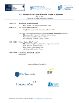 2021 Spring Private Equity Research Virtual Symposium May 27, 2021 9:00 A.M