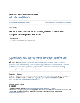 Genomic and Transcriptomic Investigation of Endemic Burkitt Lymphoma and Epstein Barr Virus