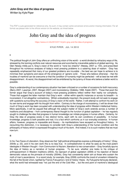 John Gray and the Idea of Progress Written by Kyle Piper