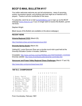 Bccf E-Mail Bulletin #117