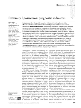 Extremity Liposarcoma: Prognostic Indicators