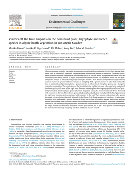 Visitors Off the Trail: Impacts on the Dominant Plant, Bryophyte And