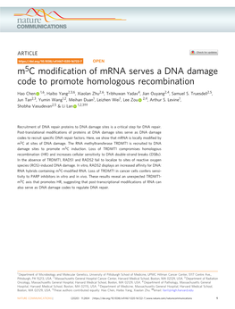 M5c Modification of Mrna Serves a DNA Damage Code to Promote