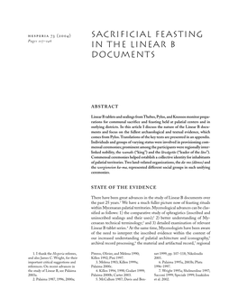 Sacrificial Feasting in the Linear B Documents