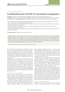 Considerations for COVID-19 Vaccination in Pregnancy