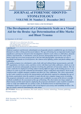 JOURNAL of FORENSIC ODONTO- STOMATOLOGY VOLUME 30 Number 2 December 2012