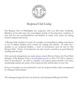 Reciprocal Club Listing