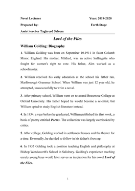 Lord of the Flies William Golding: Biography