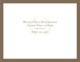 Walnut Hills High School Alumni Hall of Fame April 30, 2011