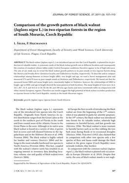 Comparison of the Growth Pattern of Black Walnut (Juglans Nigra L.) in Two Riparian Forests in the Region of South Moravia, Czech Republic