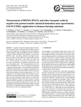 Measurement of HONO, HNCO, and Other Inorganic Acids by Negative