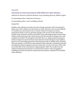 Greenland Ice Sheet Mass Balance 1992-2020 from Radar Altimetry Sebastian B