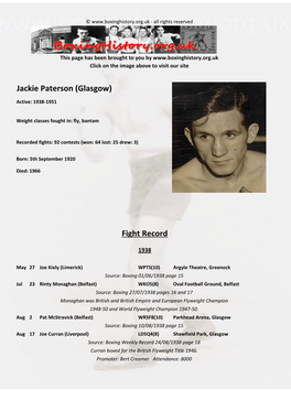 Fight Record Jackie Paterson (Glasgow)