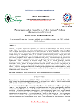 Plastral Pigmentation Symmetries in Western Hermann's Tortoise (Testudo Hermannihermanni)