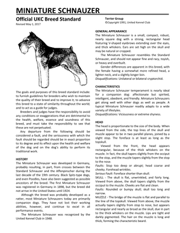 MINIATURE SCHNAUZER Official UKC Breed Standard Terrier Group ©Copyright 1991, United Kennel Club Revised May 1, 2017