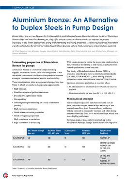 Aluminium Bronze: an Alternative to Duplex Steels in Pump Design