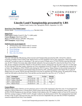 Lincoln Land Championship Presented by LRS Panther Creek Country Club | Springfield, Illinois | September 3-6, 2020