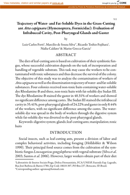 And Fat-Soluble Dyes in the Grass-Cutting Ant Atta Capiguara