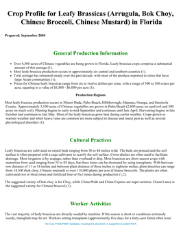 Crop Profile for Leafy Brassicas (Arrugula, Bok Choy, Chinese Broccoli, Chinese Mustard) in Florida