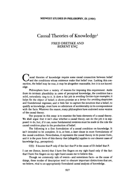 Causal Theories of Knowledge1