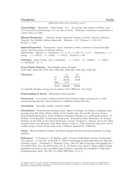 Claudetite As2o3 C 2001-2005 Mineral Data Publishing, Version 1