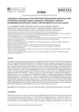 A Phylogeny and Taxonomy of the Thai-Malay Peninsula Bent-Toed Geckos of the Cyrtodactylus Pulchellus Complex