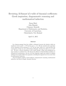 Revisiting Al-Samaw'al's Table of Binomial Coefficients