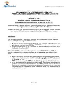 Aboriginal Peoples Television Network Programming Request for Proposals for Licensing