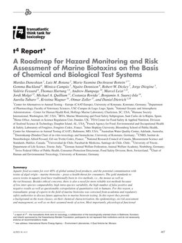 T4 Report* a Roadmap for Hazard Monitoring and Risk Assessment of Marine Biotoxins on the Basis of Chemical and Biological Test Systems Mardas Daneshian 1, Luis M